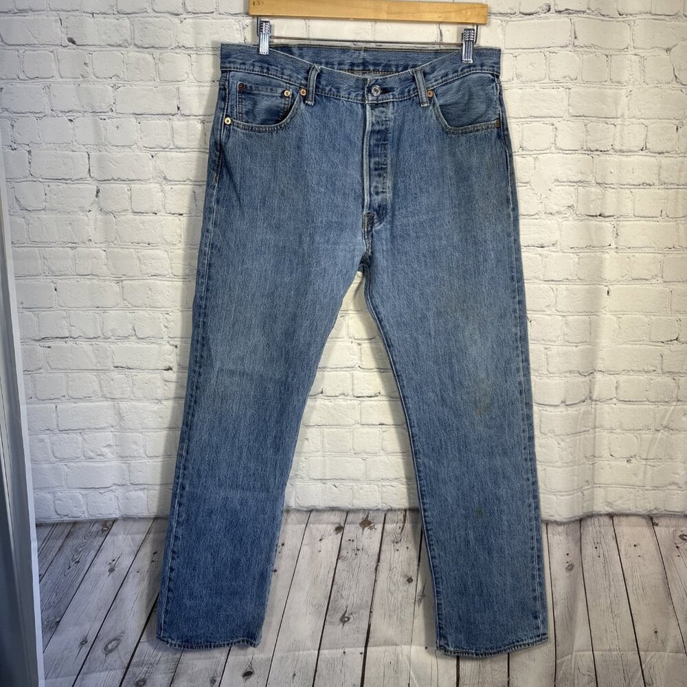 VTG Levis 501 Jeans Mens 36x32 Blue Denim Button Fly Straight Classic Red Tab